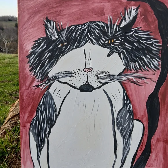 Tuxedo Cat Painting Folk Art - Picture 8 of 10